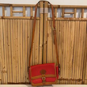 Vintage Dooney & Bourke AWL Red Tan Crossbody Bag USA Pebble Leather